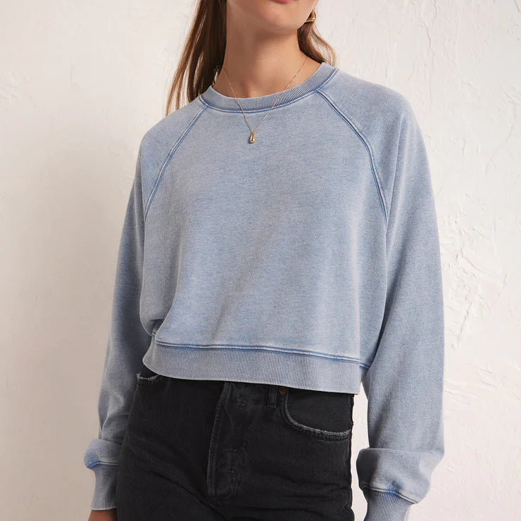 Crop Out Knit Denim Sweatshirt | Z SUPPLY