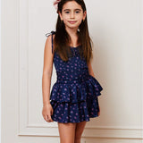 Georgia Navy Rose Satin Smocked Top | THEME NYC